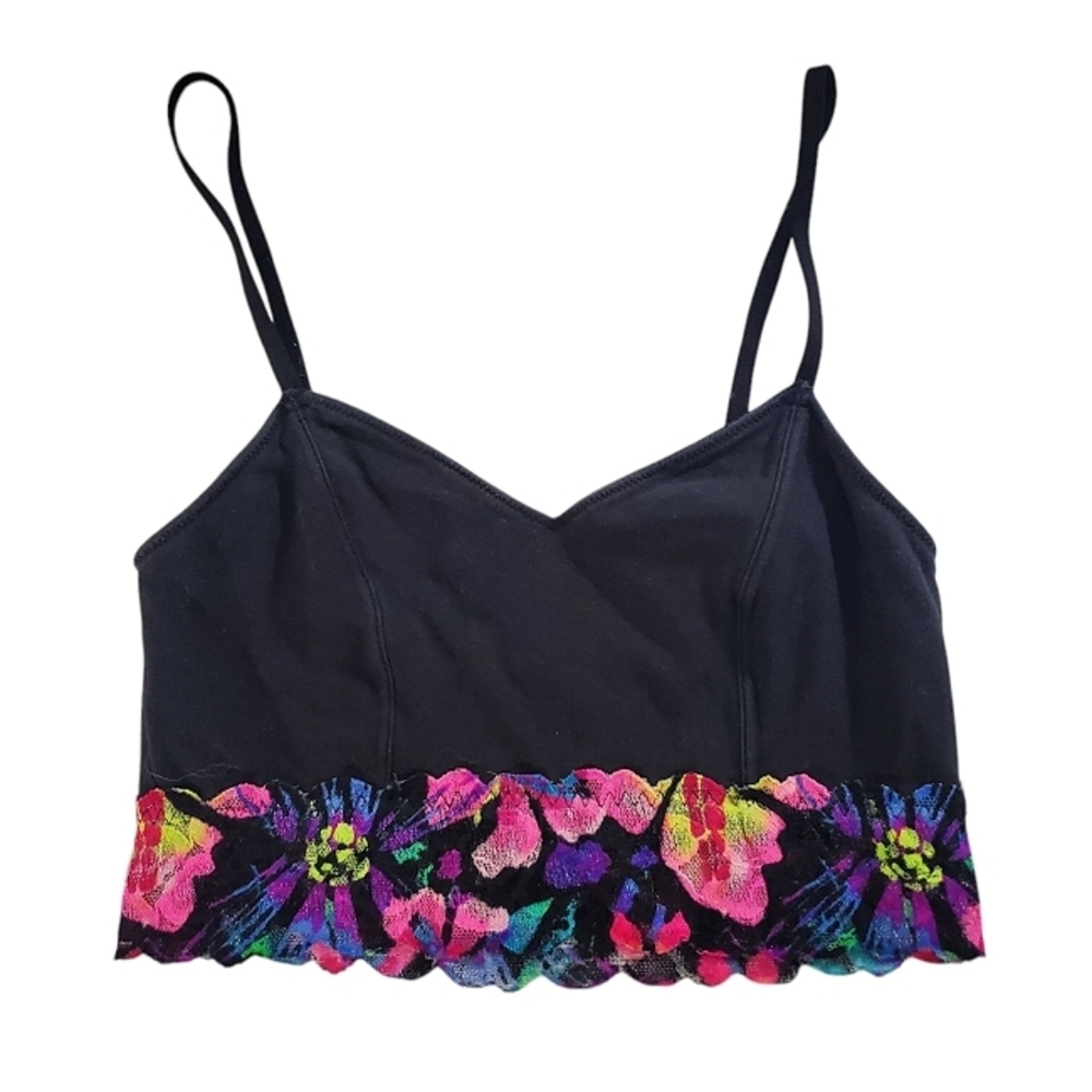 2226 * Pink Victoria's Secret Colorful Flower Lace Trim Bralette Black Size S